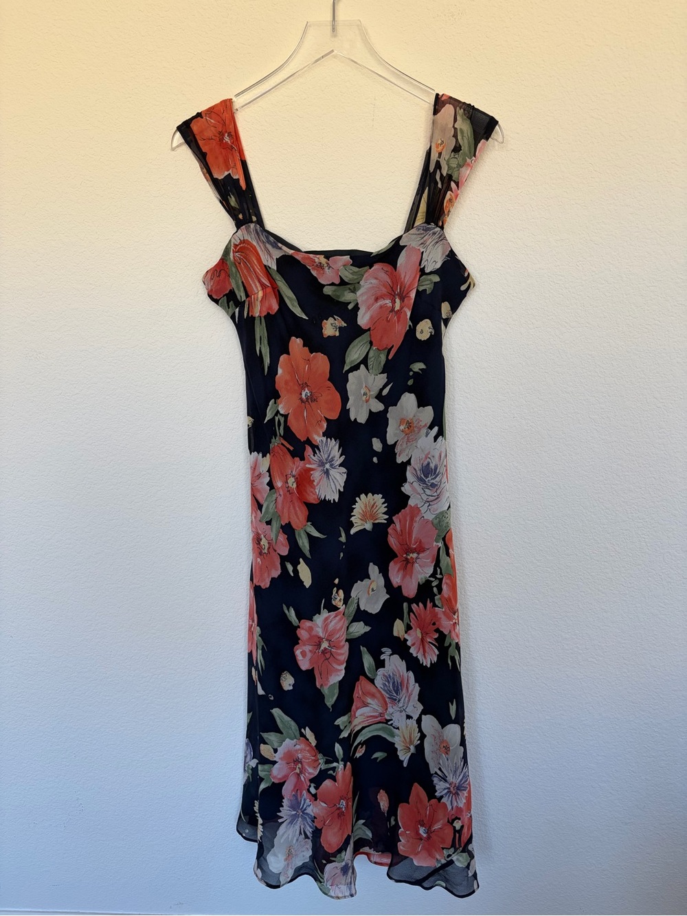 Lauren Ralph Lauren Floral Silk Navy Blue Coral Flower Print Slip Dress